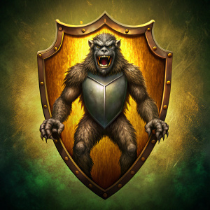 shield coat of arms with a gorilla stands on two feet and slam on his chest