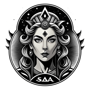 Saga, The Seer - Nordic Goddess of Sagas & Myths perfect realistic art, high-definition grey and black, white background tattoo design