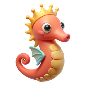 a cute sea hourse,wearing a crown, 