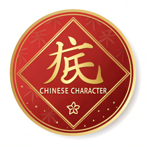 A modern logo design featuring a dynamic chinese character rendered in vibrant red and gold. The character is depicted in a sleek, minimalist style with clean lines and a balanced layout, set against a stark white background.