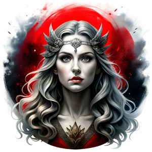 Saga, The Seer - Nordic Goddess of Sagas & Myths perfect realistic art, high-definition grey and black, white background tattoo design