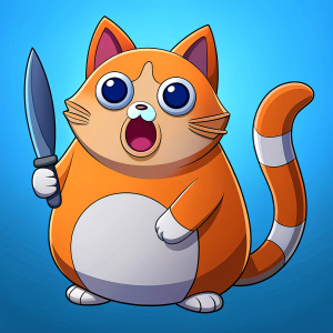 shocked fat cat with knife
