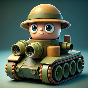 a man in a tank hat on a tank with binoculars in his hands