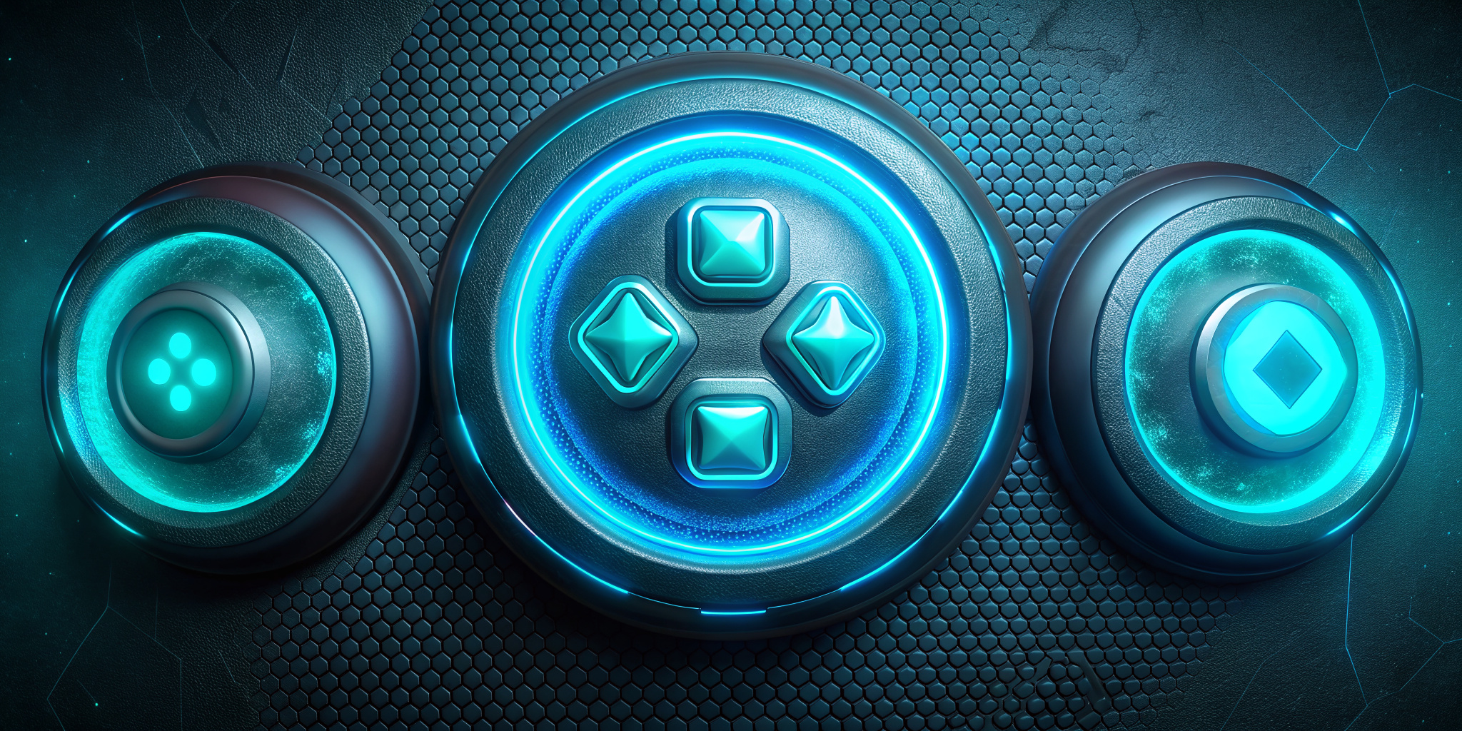 bbuttons for video game cyberpunk style , neon turquoise glow 