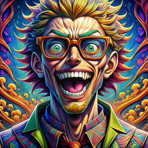 anime man in glasses with open mouth full of sharp teeth