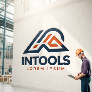 Digital illustration of Intools logo. Modern, bold sans-serif font with abstract design. Clean, professional look. Colors are sleek and contemporary. Logo and 'INTOOLS' in bold text with additional 'lorem ipsum' in smaller font below.