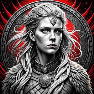 shieldmaiden perfect realistic art, high-definition, high-definition grey and black, white background 