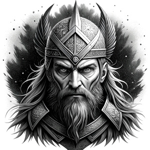 walhalla, viking warrior,  runics face, black work, white backrounds