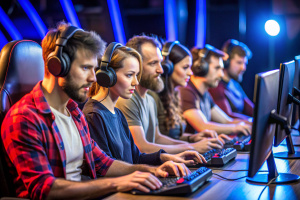 Internet games: people compete in an online game