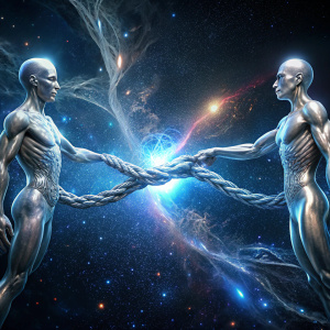 Visual representation of a shimmering silver cord extending from the head or chest of the person's astral body to their physical body, indicating the connection between the two states of consciousness during astral projection