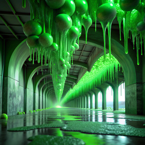 green slime in a wide line droping from the ceiling