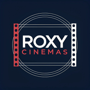 The Roxy Cinemas logo, featuring a bold and modern design. Dark background with thin, white lines framing the text. The brand name 'Roxy Cinemas' is centered, written in a sleek, contemporary font.