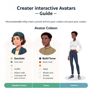 Interactive avatar creation guide for gamers. Customize your character with options for gender, skin tone, height, build. Clean, modern design