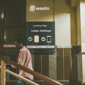 Detailed user journey map of Weelio service app for Indian Railways. Starting from landing page to final transaction. Includes steps like location access, vendor verification, payment gateway integration, and station selection.