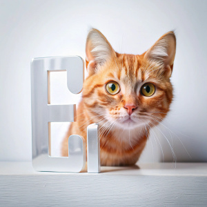 рыжий кот  выглядывает из-за прозрачной  русской буквы "И"