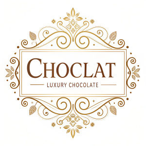 Choclat Luxury Chocolate logo. Gold text 'Choclat' above 'Luxury Chocolate'. Ornate gold details. White background.