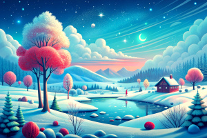 peaceful february landscape bright blue sky children's drawing