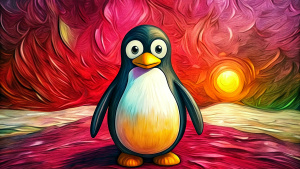 Wallpaper minimal "LINUX" Logo, in the style of street art aesthetic, cute cartoonish designs, photo-realistic techniques, dark red, Childhood and Arcadia, anime aesthetic, cartoon-like