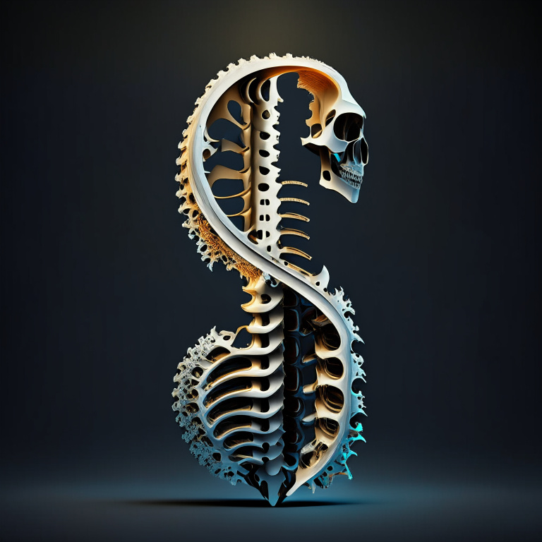 create an abstract art using letter 'S' in the form of human vertebrae and spines 