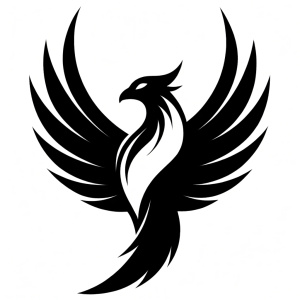 phoenix silhoutte logo, clean simple lines, black and white