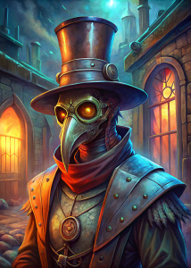 Armor Steampunk Plague doctor, cylinder hat, horror, evil