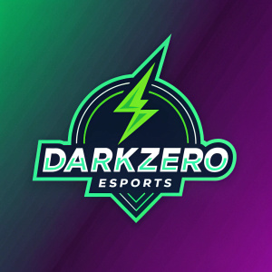 DarkZero Esports logo, featuring a striking lightning bolt, displayed on a vibrant neon green and purple gradient background.