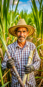 retrato Campesino colombiano recolectando caña de azúcar en una plantación medio plano