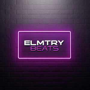 Elmtry Beats logo. Neon purple background. Bold, modern design.