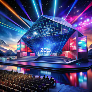 Large LED screen stage design of the Eurovision Song Contest 2025, which will be held in Switzerland, where big stage shows will take place
