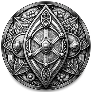 nordic shields geometric symbols -  tattoo design - perfect realistic art - high-definition - grey and black - white background 