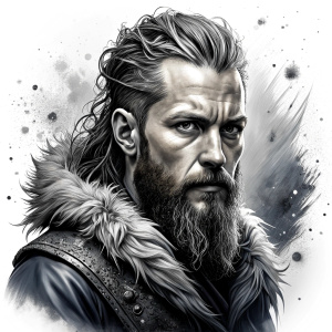 Nordic ragnar - perfect realistic art, high-definition grey and black, white background tattoo design