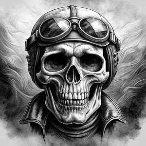 motorcycle biker skull tattoo design - perfect realistic art - high-definition - grey and black - white background 