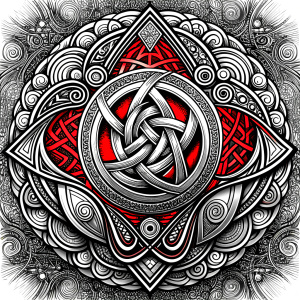 Celtic Paganism and Druidry symbols tattoo design - perfect realistic art - high-definition - grey and black - white background 