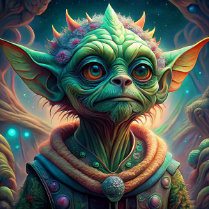 a high-quality digital illustration of a blend of ((Smigle)) and ((Yoda)), character design, fantasy, whimsical, detailed, colorful, digital painting, front view, fan art, unique creature, concept art, 4k