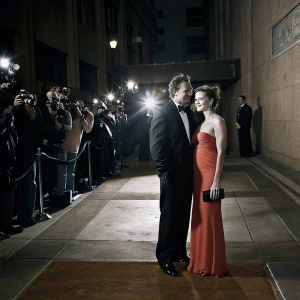 Jason Segel and Alexis Mixter at the Hollywood premiere of 'The Discovery'. Red carpet, flashing cameras, formal wear.