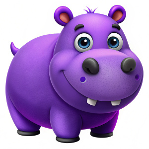 purple hipo. cartoon animation. white backround