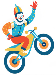 stupid clown races on motorbike
