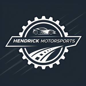 Digital illustration of Hendrick Motorsports logo. Modern and sporty design. Monochromatic color scheme.