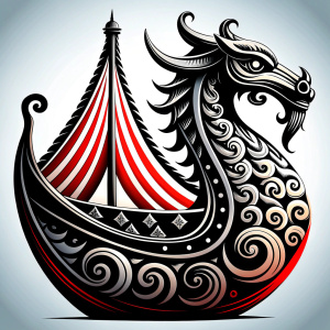 Nordic viking Longboat  Dragonboat high-definition design grey and black, realistic tattoo design, white background
