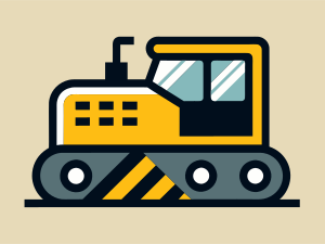 icon, Bulldozer, yellow and black, simple image, icon graphic type