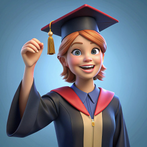adolescente mujer  cuerpo entero graduada con tu toga azul con dorado su mano   agarrando su birrete que paso de grado escolar sonriente  4k 
