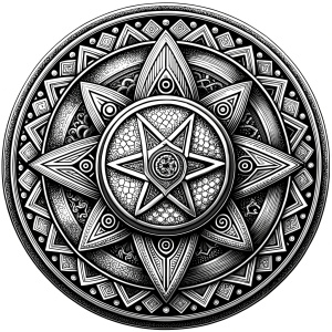 nordic shields geometric symbols -  tattoo design - perfect realistic art - high-definition - grey and black - white background 