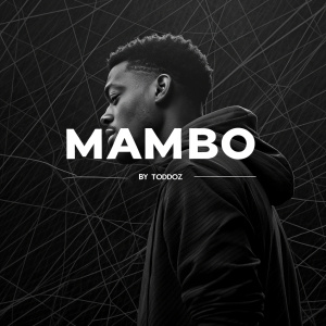 Modern, edgy logo design for Mambo by Toddoz. Black background. Abstract lines create texture and depth. Sans-serif font for 'MAMBO', smaller text for 'BY TODDOZ'