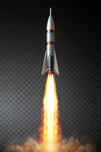 A missile rocket with fire trail isolated PNG transparent background highly detailed  photo 