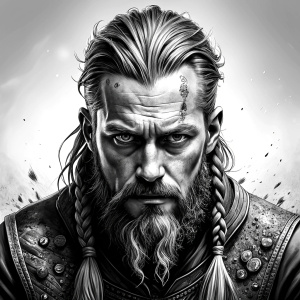 Nordic ragnar - perfect realistic art, high-definition grey and black, white background tattoo design