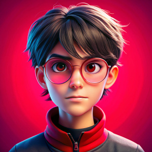 glasses round hair mullet young male character