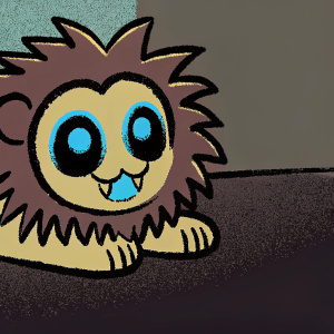 Simba from The Lion King, lying down with a playful, toothy grin. Brightly colored, simple design. Looks like a child's cartoon.