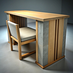 desk made of wood and concrete