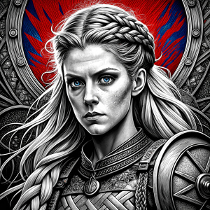 shieldmaiden perfect realistic art, high-definition, high-definition grey and black, white background 