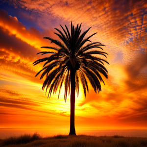 palm tree with a beautiful sunset in the background